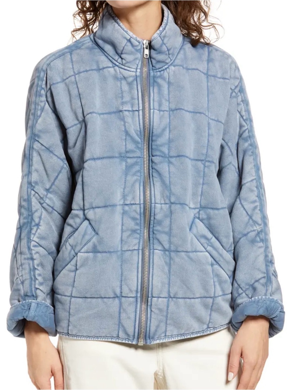 Free People Powder Blue Quilted Zip Jacket